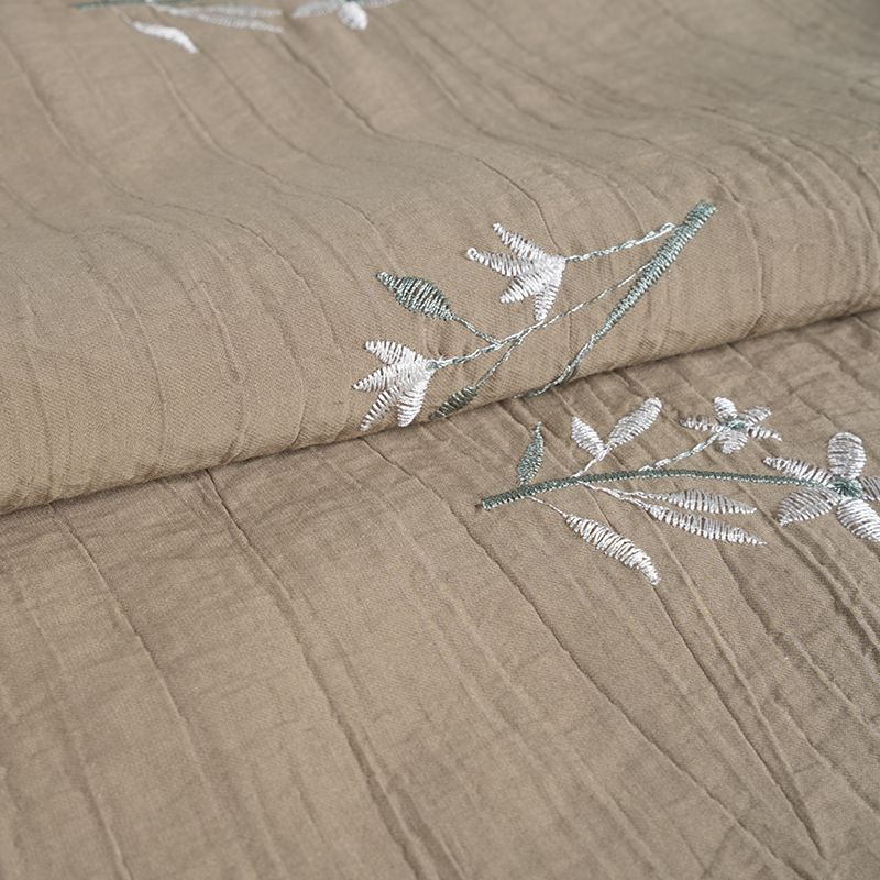 Ferskenfrø Orkide Broderi Blossom Rynke Stoff