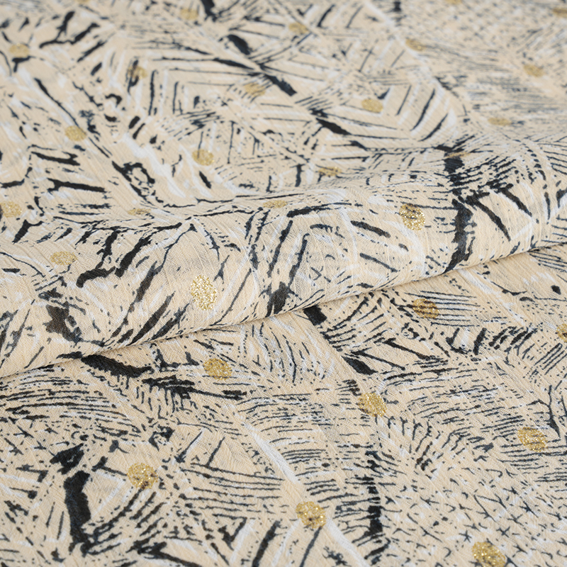 75D Chiffon Crepe Uregelmessig rotete Gull Spunnet Print Stoff